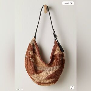 NEW Free People Santorini Bag Slouchy Zip Raffia Woven/Leather Strap Purse NWT